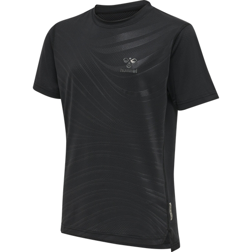 hmlONGRID POLY TEE S/S KIDS, JET BLACK/FORGED IRON, packshot