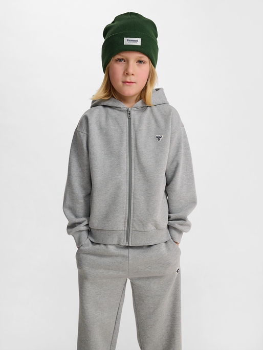 hmlJR LOOSE ZIP HOODIE BEE, GREY MELANGE, model
