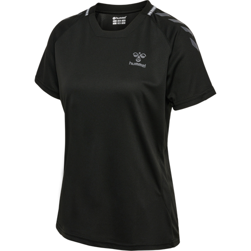 hmlONGRID POLY JERSEY S/S WO, JET BLACK/FORGED IRON, packshot