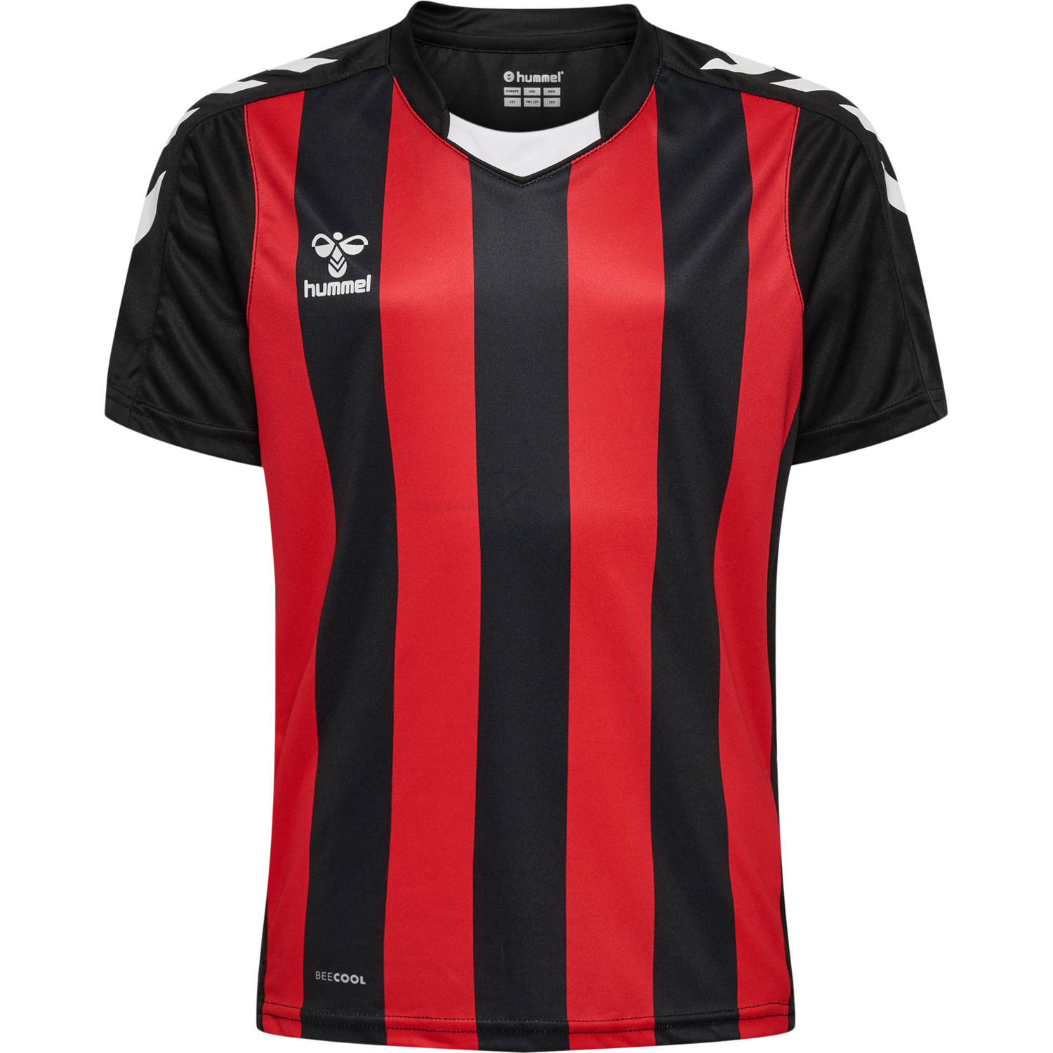 hmlCORE XK STRIPED JERSEY S/S KIDS, BLACK/TRUE RED, packshot