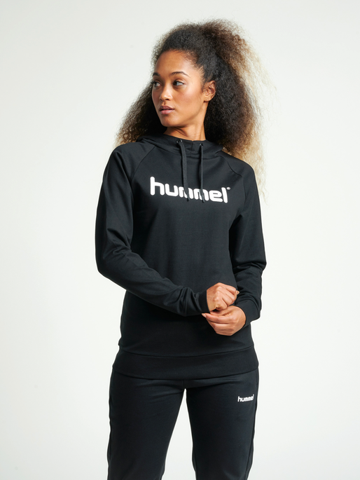 HMLGO COTTON LOGO HOODIE WOMAN, BLACK, model
