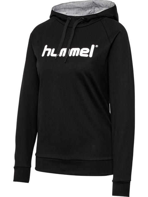 HMLGO COTTON LOGO HOODIE WOMAN, BLACK HMLGO COTTON LOGO HOODIE WOMAN, BLACK, packshot