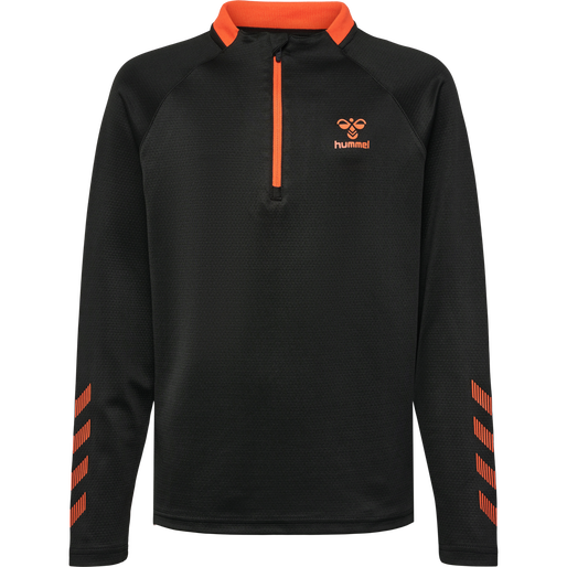 hmlGG12 ACTION HALF ZIP SWEAT KIDS, BLACK/CHERRY TOMATO hmlGG12 ACTION HALF ZIP SWEAT KIDS, BLACK/CHERRY TOMATO, packshot