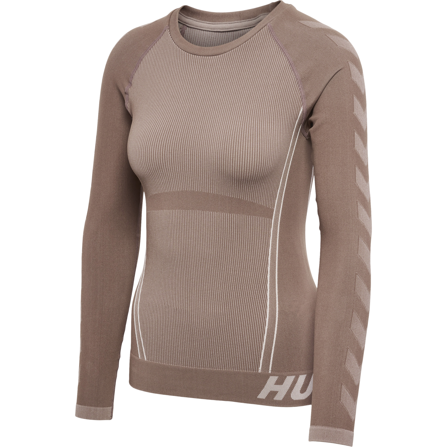 hmlTE CHRISTEL SEAMLESS T-SHIRT L/S, CHATEAU GRAY/DRIFTWOOD MELANGE, packshot
