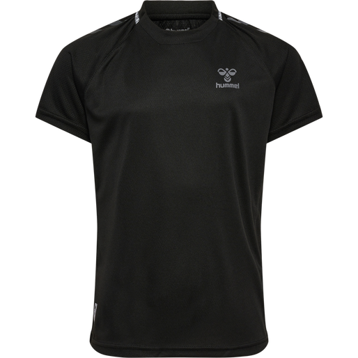 hmlONGRID POLY JERSEY S/S KIDS, JET BLACK/FORGED IRON, packshot
