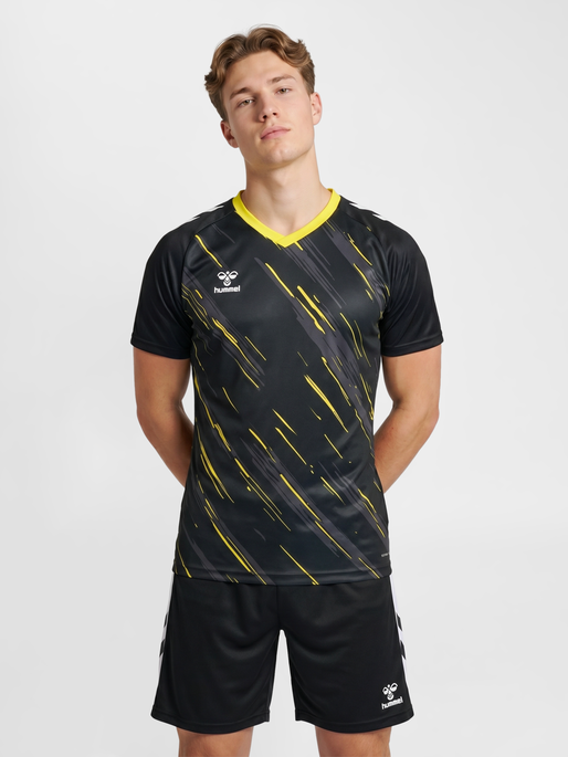 hmlMATCH TRIUMPH JERSEY S/S, BLACK/BLAZING YELLOW, model