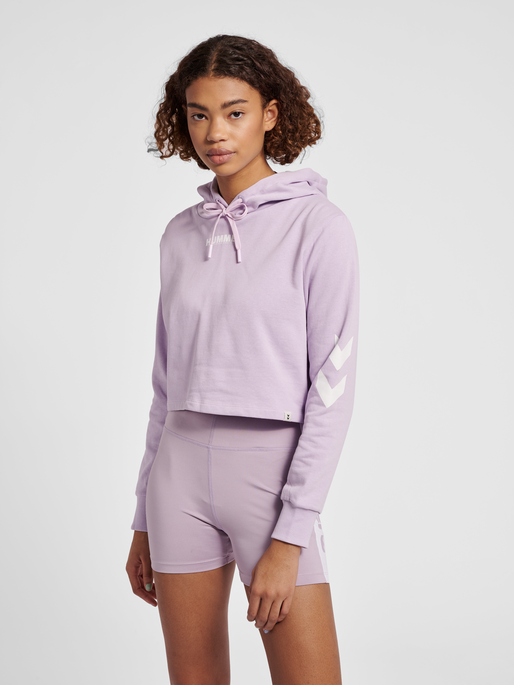 hmlLEGACY WOMAN CROPPED HOODIE, PASTEL LILAC, model