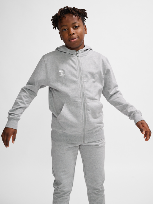 hmlGO 2.0 ZIP HOODIE KIDS, GREY MELANGE, model