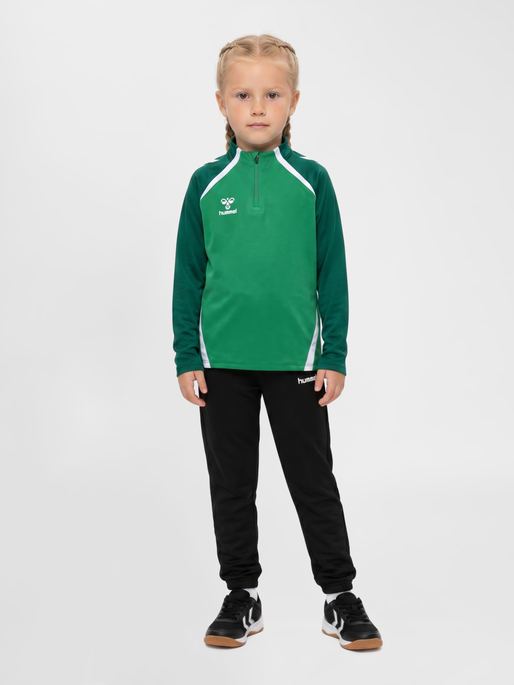 hmlLEAD 2.0 HALF ZIP KIDS, JELLY BEAN/EVERGREEN, model