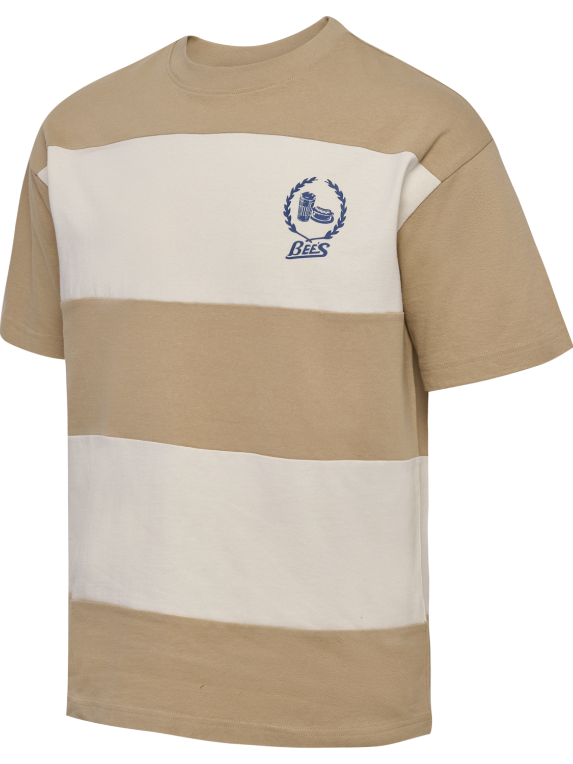 hmlLOOSE T-SHIRT S/S BEES STRIPE, TOFU/CORNSTALK, packshot