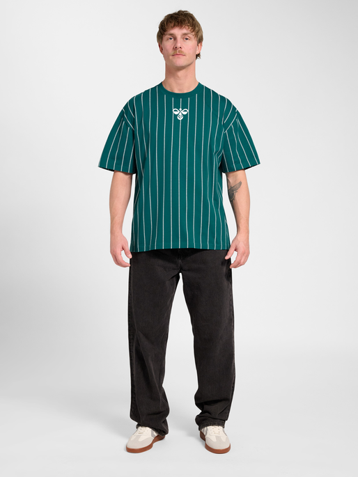Chevron Pinstripe T-Shirt, TEAL/WHITE, model