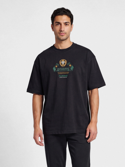 hmlLOOSE T-SHIRT S/S SCARF, BLACK, model
