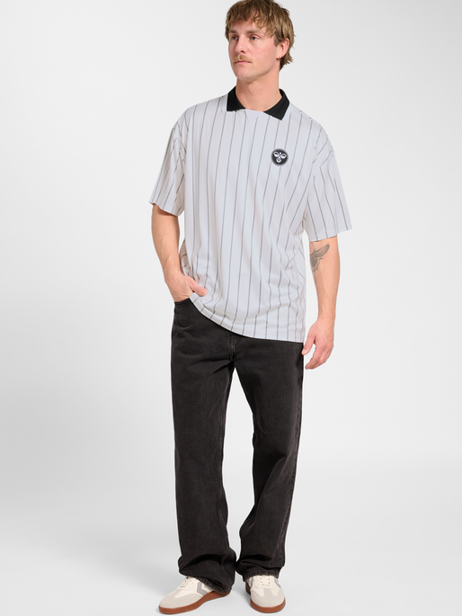 Chevron Pinstripe Polo Shirt, WHITE/BLACK, model