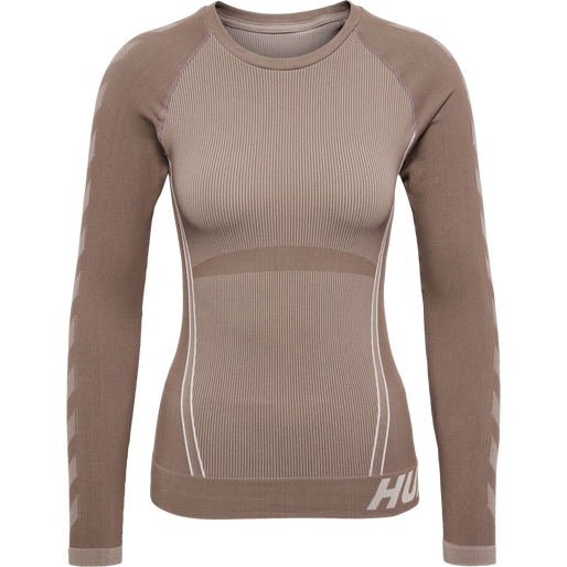 hmlTE CHRISTEL SEAMLESS T-SHIRT L/S, CHATEAU GRAY/DRIFTWOOD MELANGE, packshot