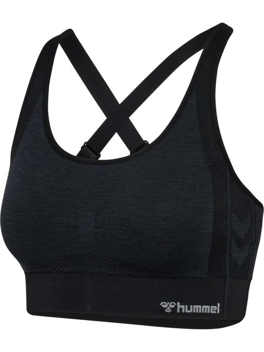 hmlMT SHINE SEAMLESS SPORTS BRA, BLACK MELANGE, packshot