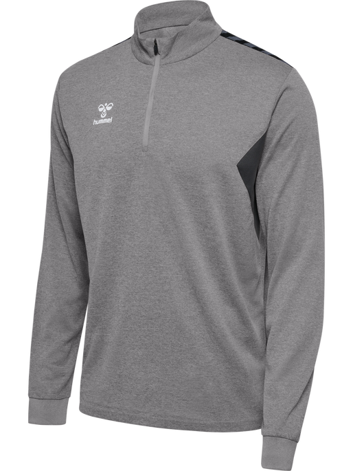 hmlAUTHENTIC HALF ZIP SWEAT, GREY MELANGE, packshot