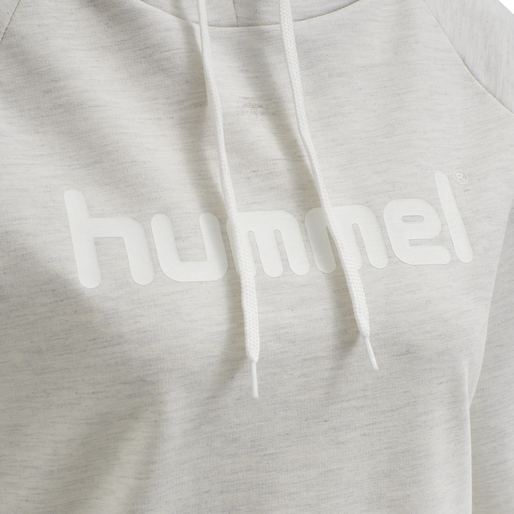 HMLGO COTTON LOGO HOODIE WOMAN, EGRET MELANGE HMLGO COTTON LOGO HOODIE WOMAN, EGRET MELANGE, packshot