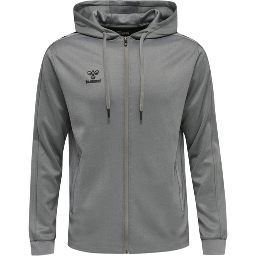 hmlCORE XK POLY ZIP HOOD SWEAT, GREY MELANGE, packshot