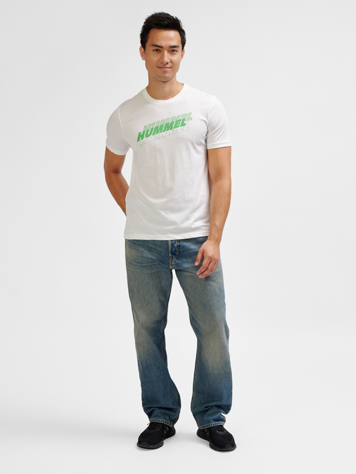 hmlGRAPHIC TRIPLE LOGO COTTON TEE, WHITE, model