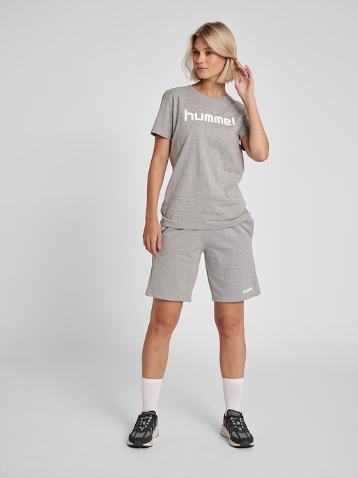 HMLGO COTTON BERMUDA SHORTS WOMAN, GREY MELANGE, model
