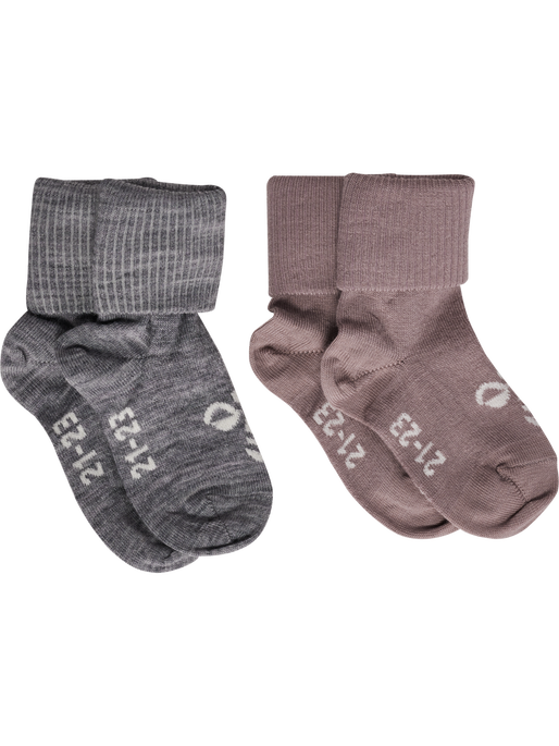 hmlMINI WOOL 2-PACK SOCKS, GREY MELANGE/TWILIGHT MAUVE hmlMINI WOOL 2-PACK SOCKS, GREY MELANGE/TWILIGHT MAUVE, packshot