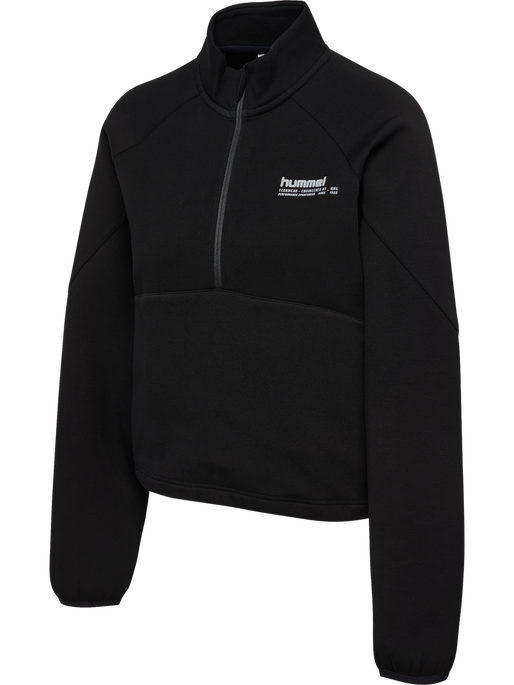 hmlTECH FLEECE WOMEN BOXY HALF ZIP, BLACK, packshot