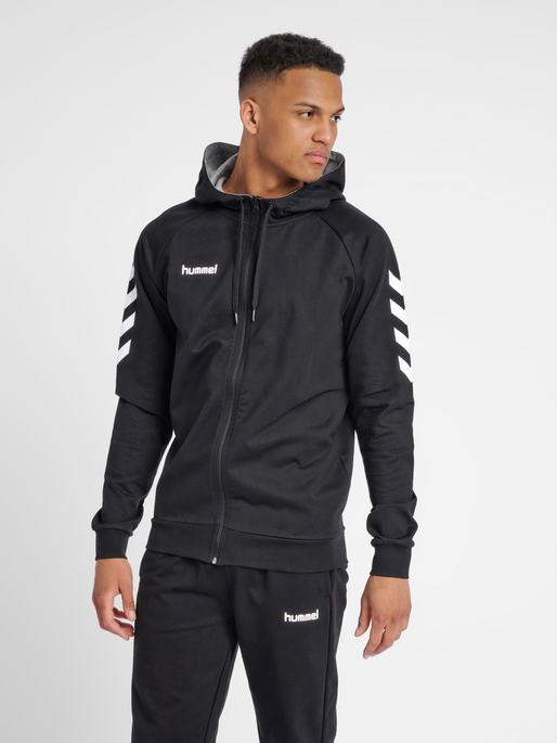 HMLGO COTTON ZIP HOODIE, BLACK, model