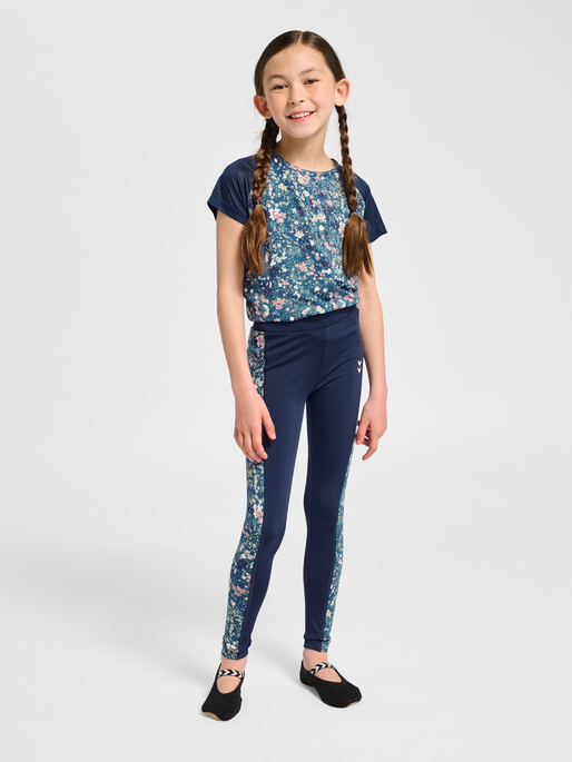 hmlJR MIX MID WAIST TIGHTS, DRESS BLUES/RIVERSIDE, model