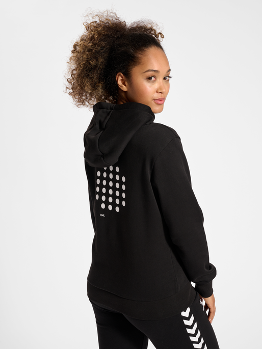 hmlCOURT COTTON HOODIE WOMAN, BLACK, model
