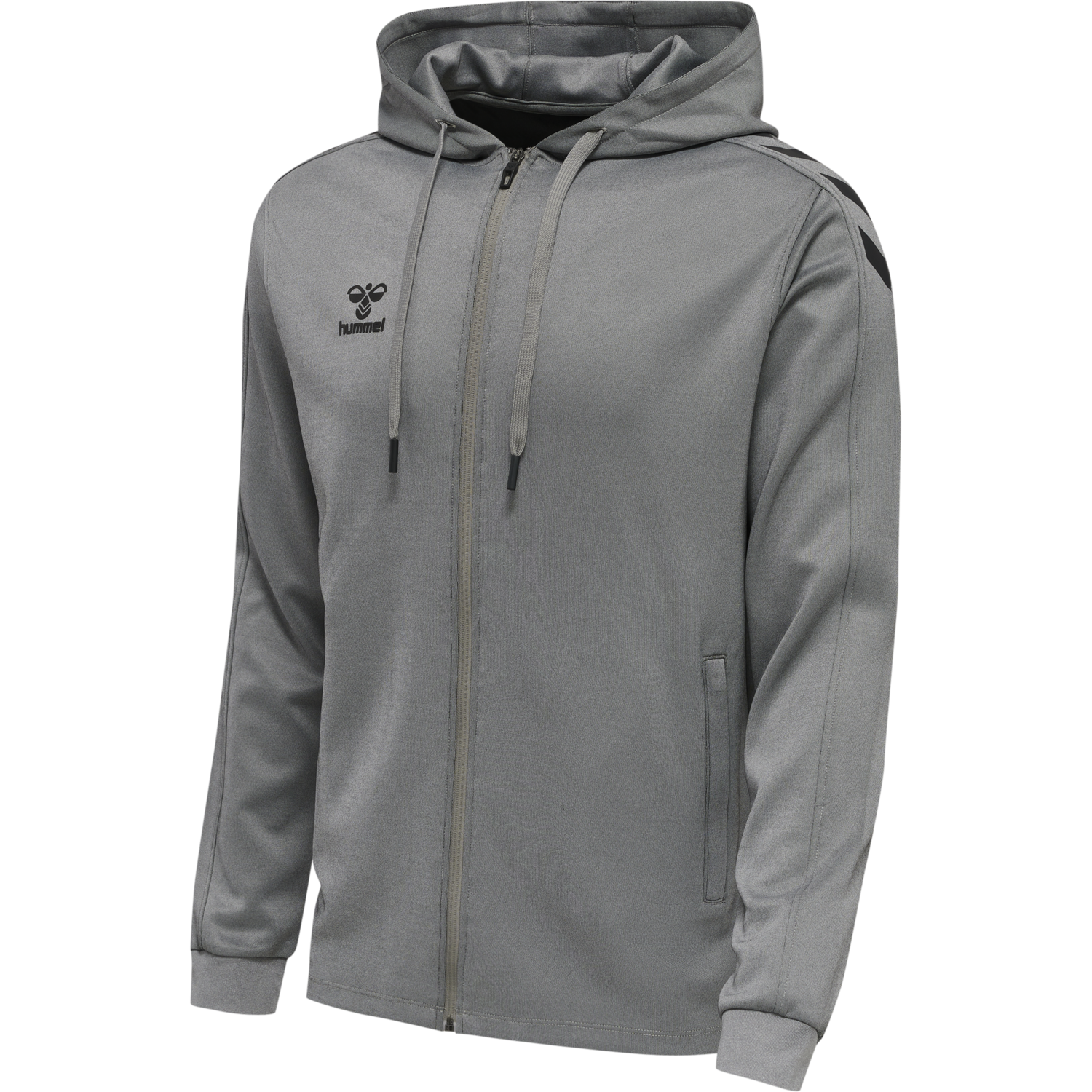 hmlCORE XK POLY ZIP HOOD SWEAT, GREY MELANGE, packshot