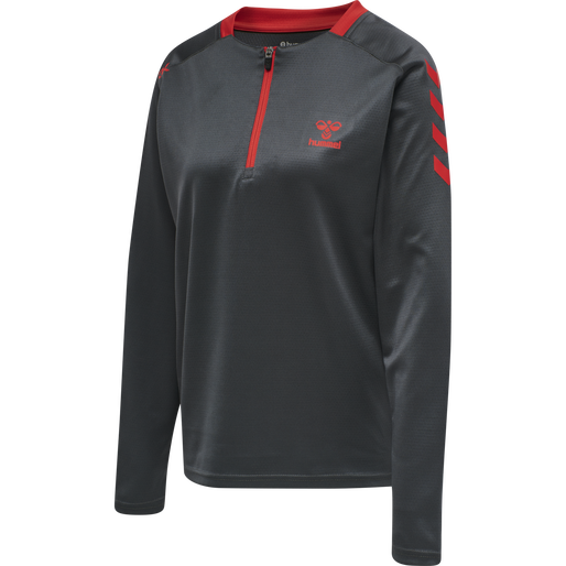 hmlACTION POLY HALF ZIP SWEAT WOMAN, EBONY/FLAME SCARLET, packshot
