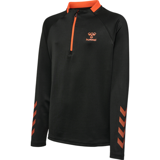 hmlGG12 ACTION HALF ZIP SWEAT KIDS, BLACK/CHERRY TOMATO hmlGG12 ACTION HALF ZIP SWEAT KIDS, BLACK/CHERRY TOMATO, packshot