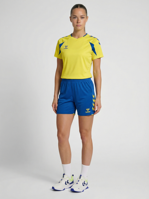 hmlCORE 2.0 SHORTS WOMAN, TRUE BLUE/BLAZING YELLOW, model