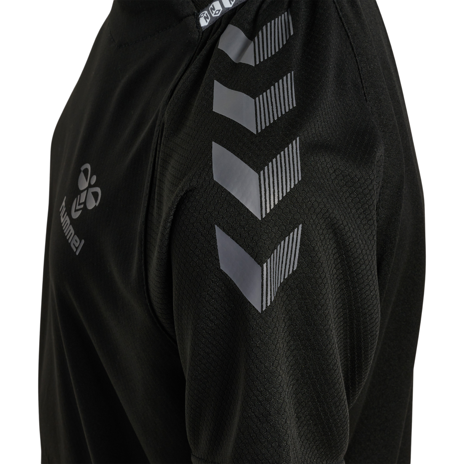 hmlONGRID POLY JERSEY S/S KIDS, JET BLACK/FORGED IRON, packshot